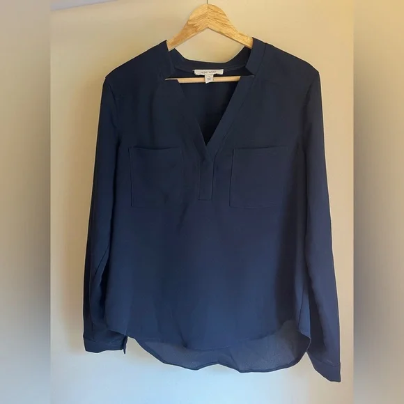 Nine West Deep Blue V-Neck Blouse - Picture 2 of 4